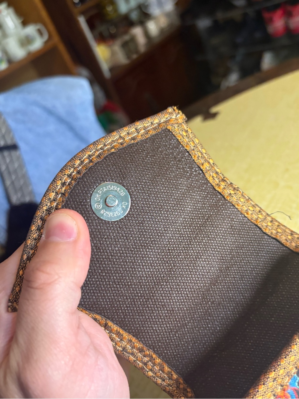Handcrafted Blue Paisley Crossbody Bag with Brown Trim - Picture 6 of 9